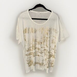 Andrea Jovine White Tee with Gold Foil Abstract Print